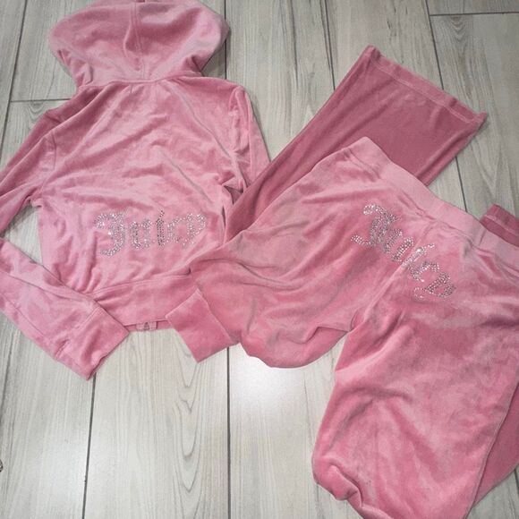 NWT JUICY COUTURE Velour OG Bling Tracksuit Hoodie & Pant Set Rose Pink Size Sma - Picture 1 of 11